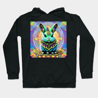 Bunny Rabbit Psychedelic Easter Gift AOP Rainbow Neon Trippy Hoodie